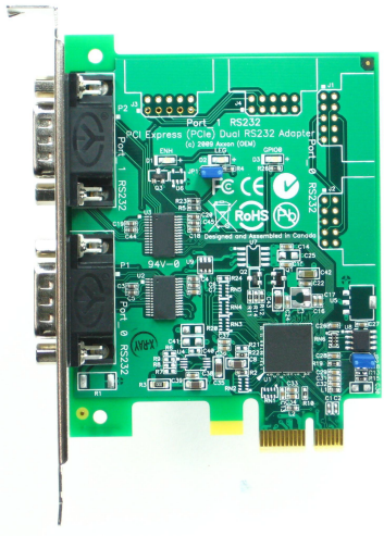 Click for large picture of the PCI Express (PCIe) LF772KB Dual RS232 adapter