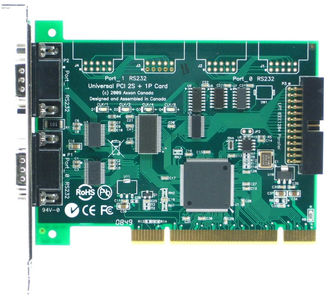 Click for large picture of the Universal PCI Dual Serial RS232 + Parallel Port adapter